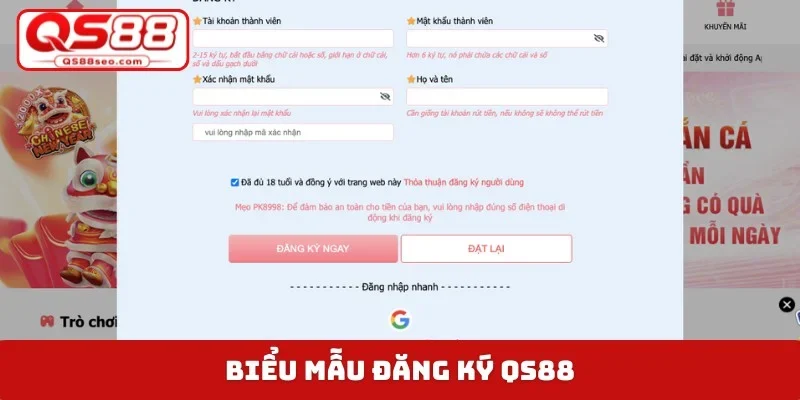 Biểu mẫu đăng ký QS88